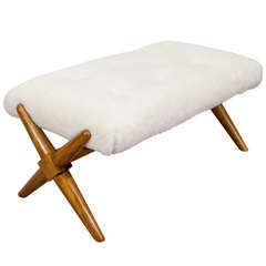 Vintage Mid Century Bench in Sheepskin by Widdicomb