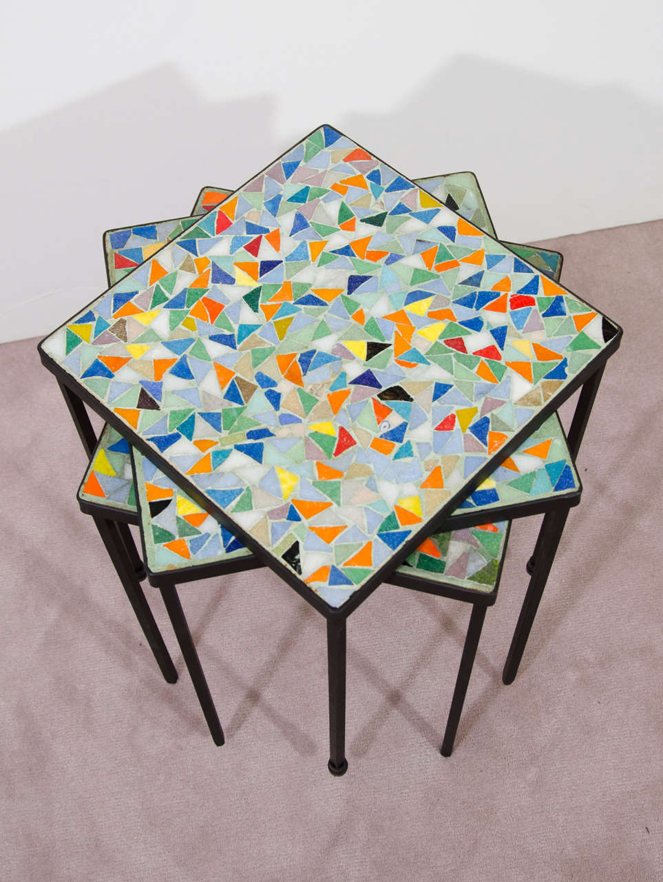 Mid-Century Modern Mid Century Set of 3 Stacking Tables w/ Murano Glass Tile Tops