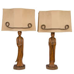 Vintage Mid Century Pair of Figural Lamps in the Style of James Mont