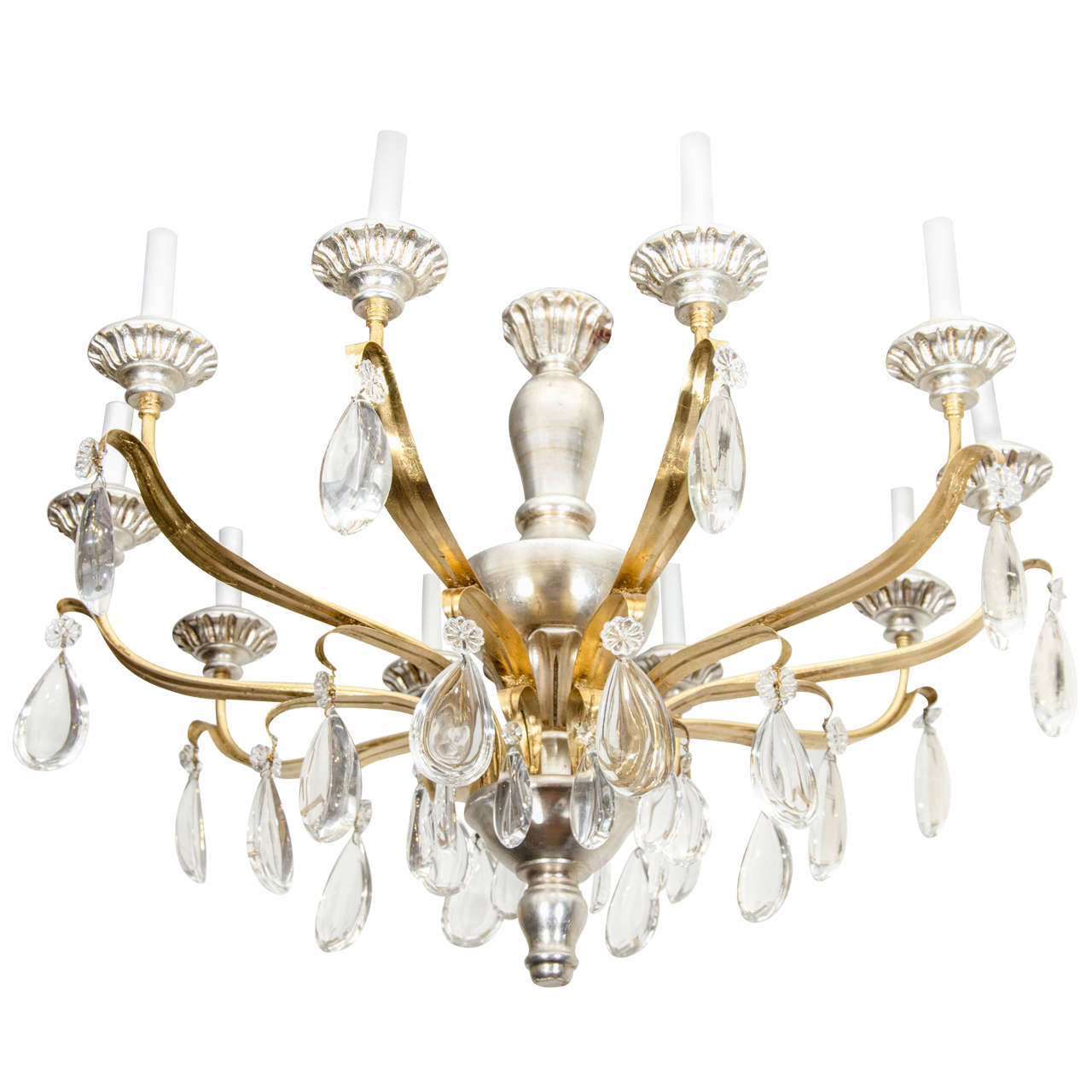 Midcentury 10-Light French Chandelier in Gilt Wood