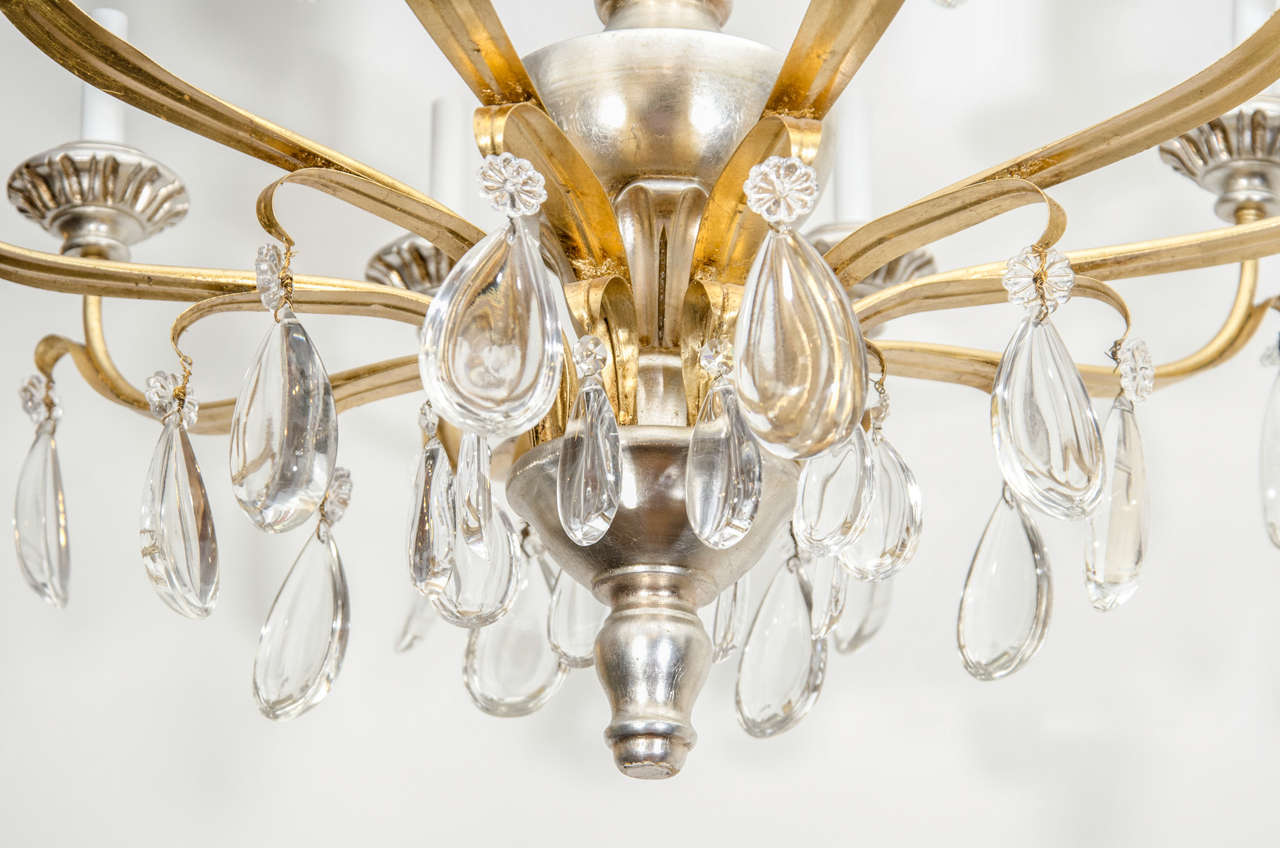Midcentury 10-Light French Chandelier in Gilt Wood In Good Condition In New York, NY