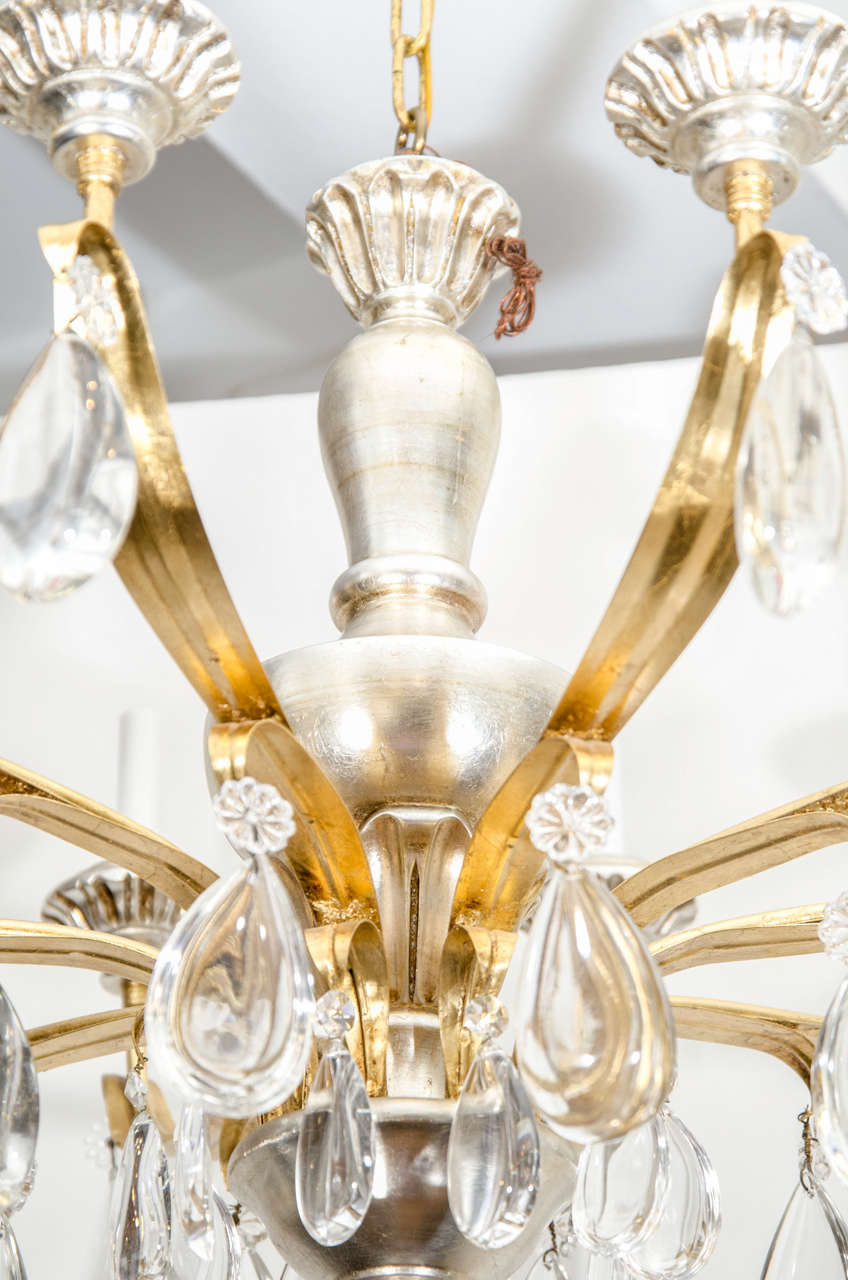 Crystal Midcentury 10-Light French Chandelier in Gilt Wood
