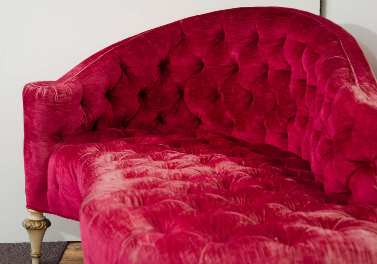 Mid-20th Century Mid Century Red Tufted Recamier Chaise Longue