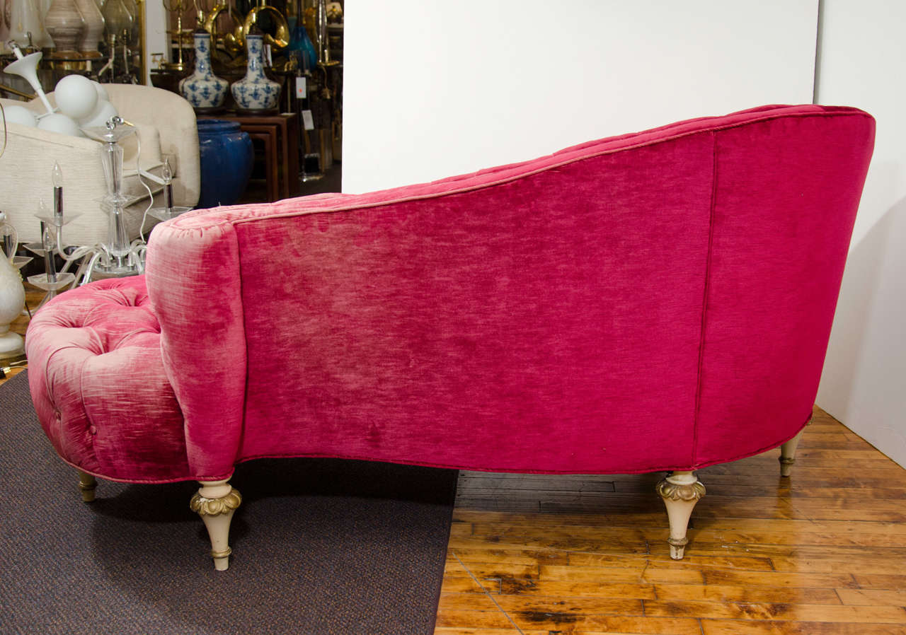 Textile Mid Century Red Tufted Recamier Chaise Longue