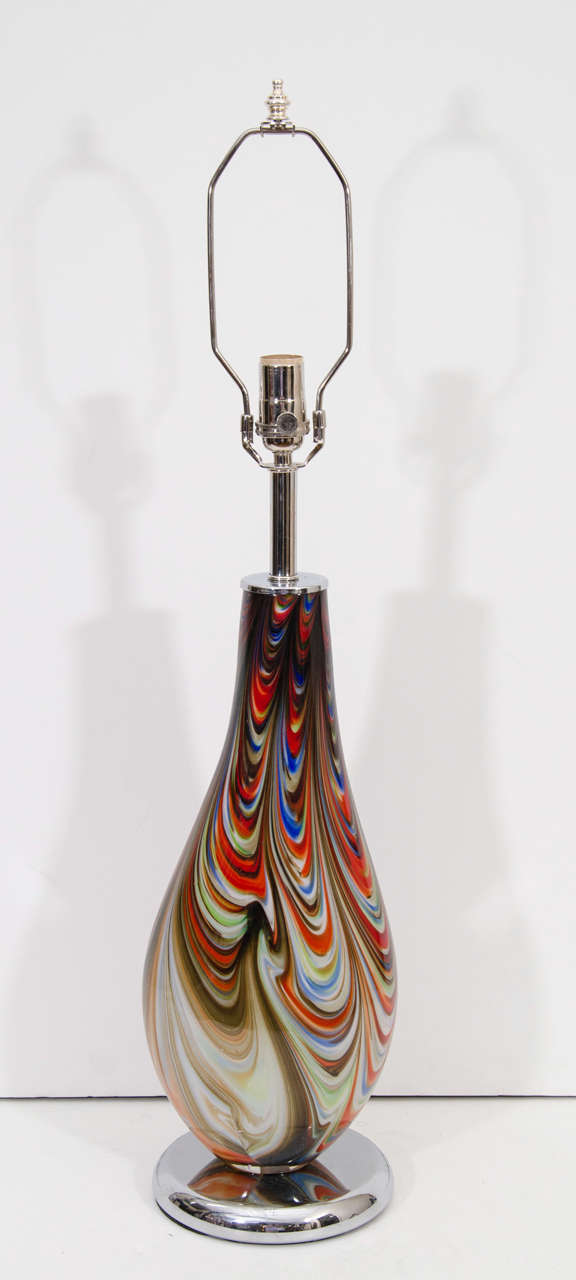 A Midcentury Pair of Lamps in Colorful Glass on Chrome Bases