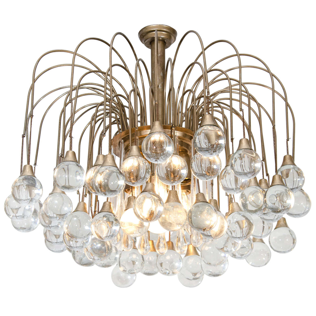 Mid Century Chandelier With Clear Glass Drops