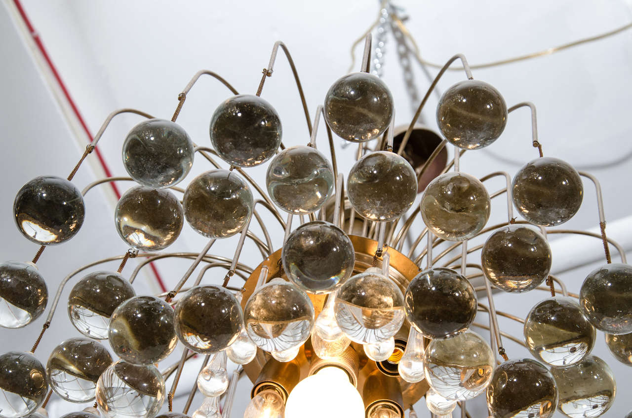 Mid Century Chandelier With Clear Glass Drops In Good Condition In New York, NY