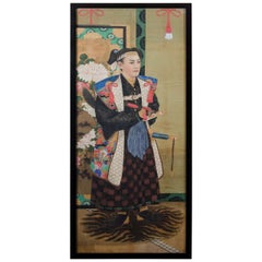Japanese Imperial Portrait Painting of Man in Black, White and Blue