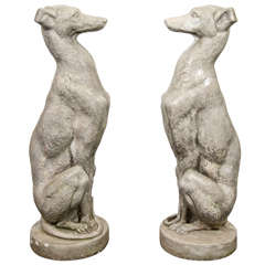 A Vintage Pair Of Sculptural Cement Greyhound Dogs