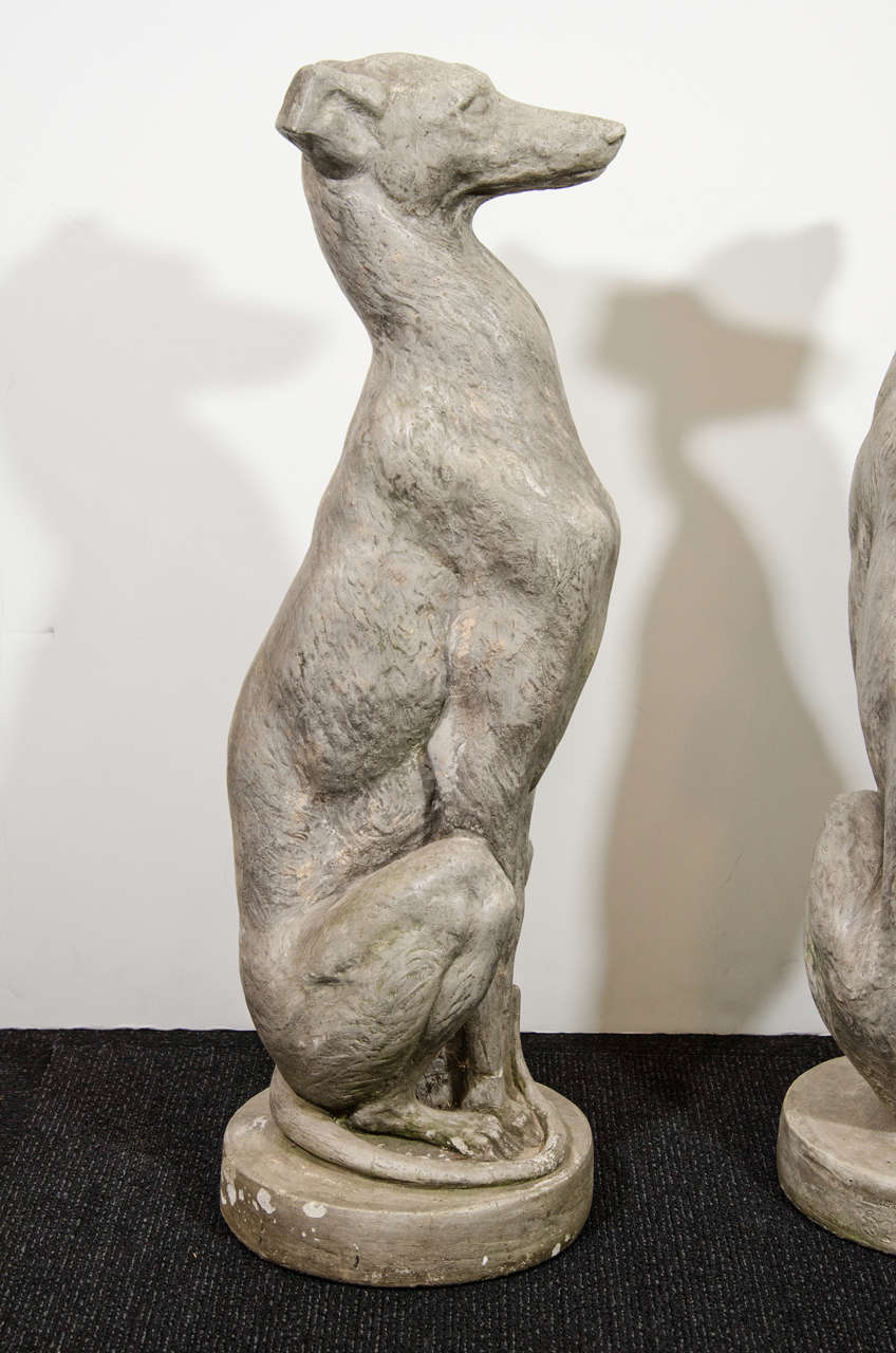 A Vintage Pair Of Sculptural Cement Greyhound Dogs In Good Condition In New York, NY