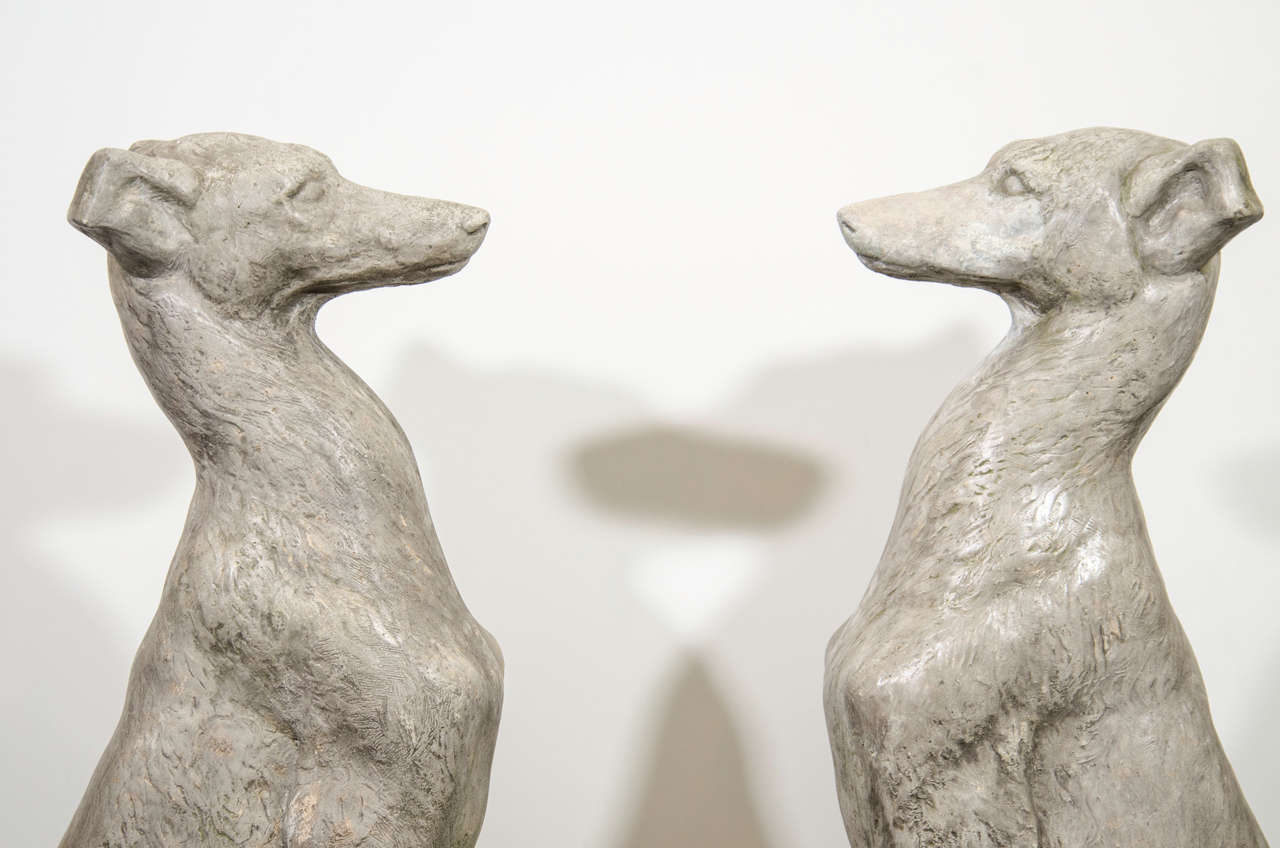 A Vintage Pair Of Sculptural Cement Greyhound Dogs 3