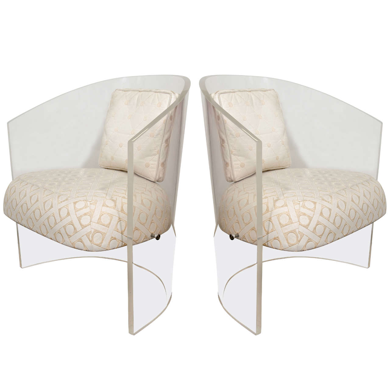 Mid Century Pair of Lucite Barrel Back Chairs