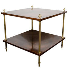 Midcentury Two-Tier Rosewood Side Table on Brass Legs