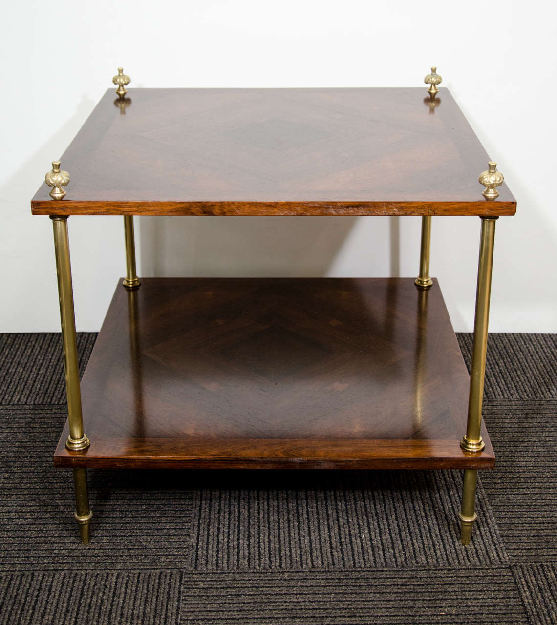 Mid-Century Modern Midcentury Two-Tier Rosewood Side Table on Brass Legs
