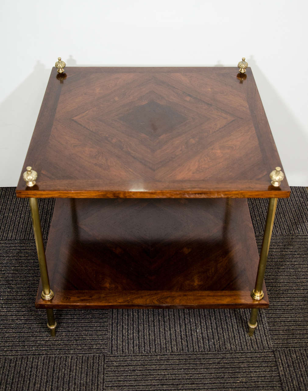 Midcentury Two-Tier Rosewood Side Table on Brass Legs In Good Condition In New York, NY