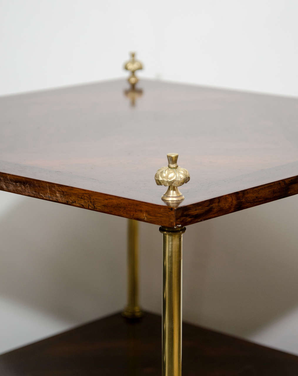 20th Century Midcentury Two-Tier Rosewood Side Table on Brass Legs