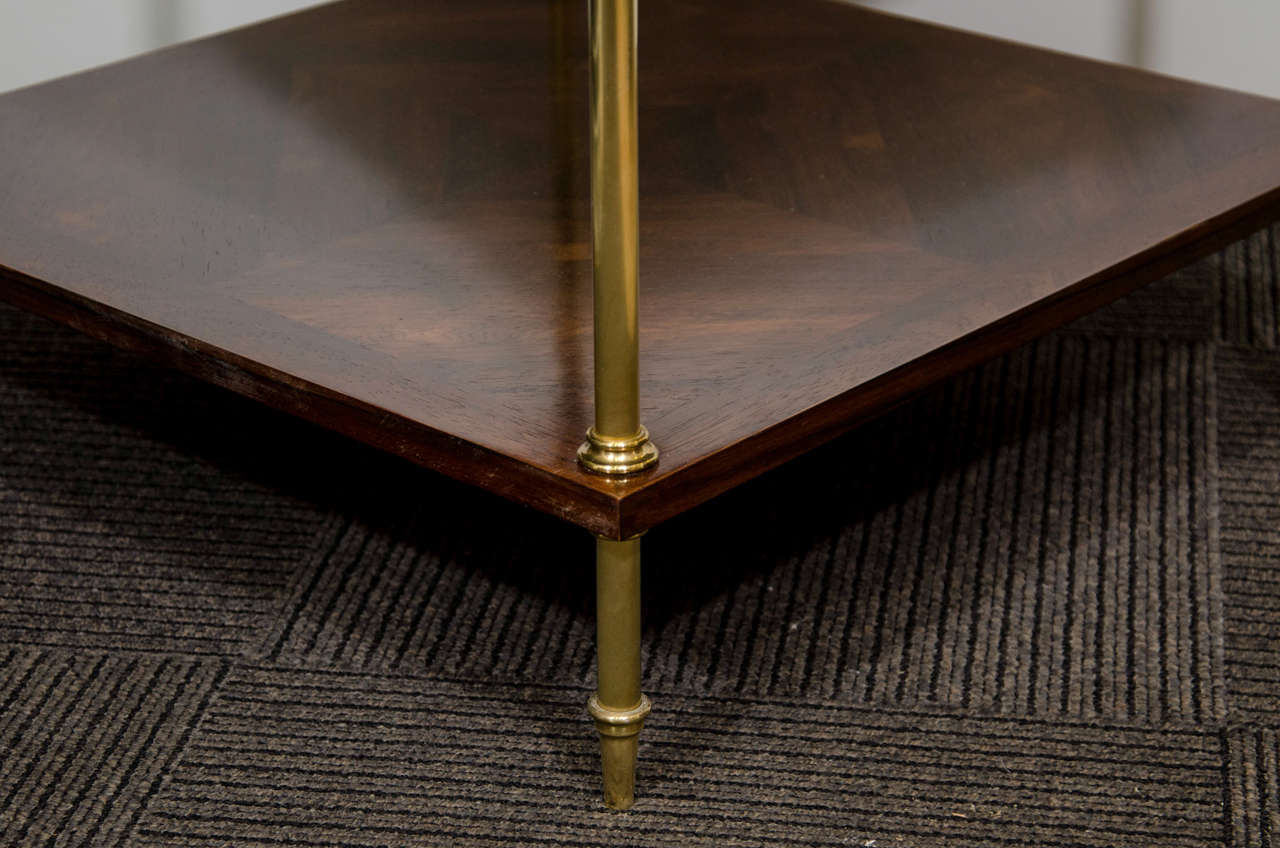 Midcentury Two-Tier Rosewood Side Table on Brass Legs 1