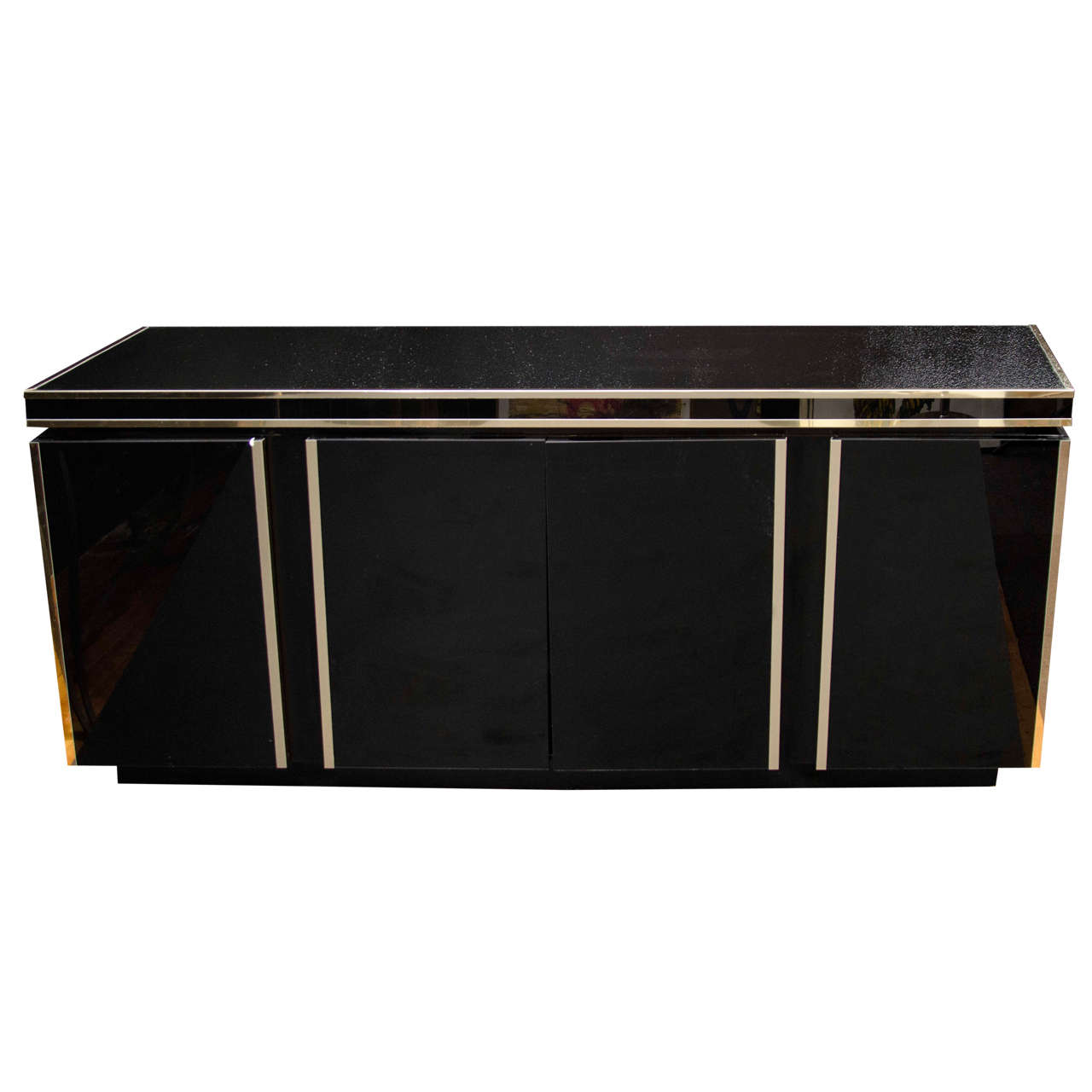 Mid Century Custom Black Console w/ Gold Detailing at 1stDibs