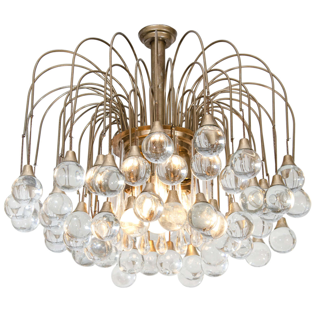 Mid Century Chandelier With Clear Glass Drops at 1stDibs