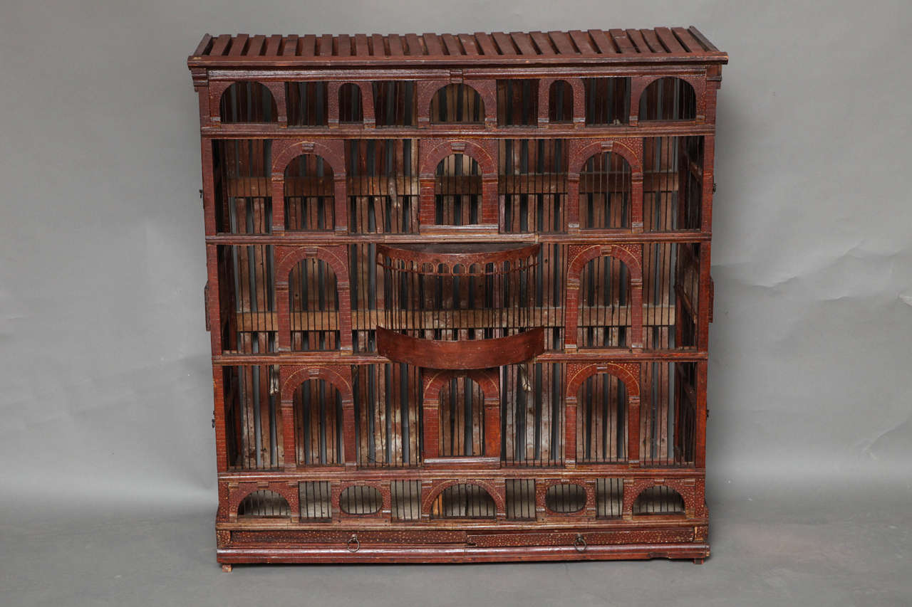 Most unusual Early 19th Century painted wood and tole birdhouse in the form of a Palladian villa, the lattice work top over five story arched and arcaded facade, each 