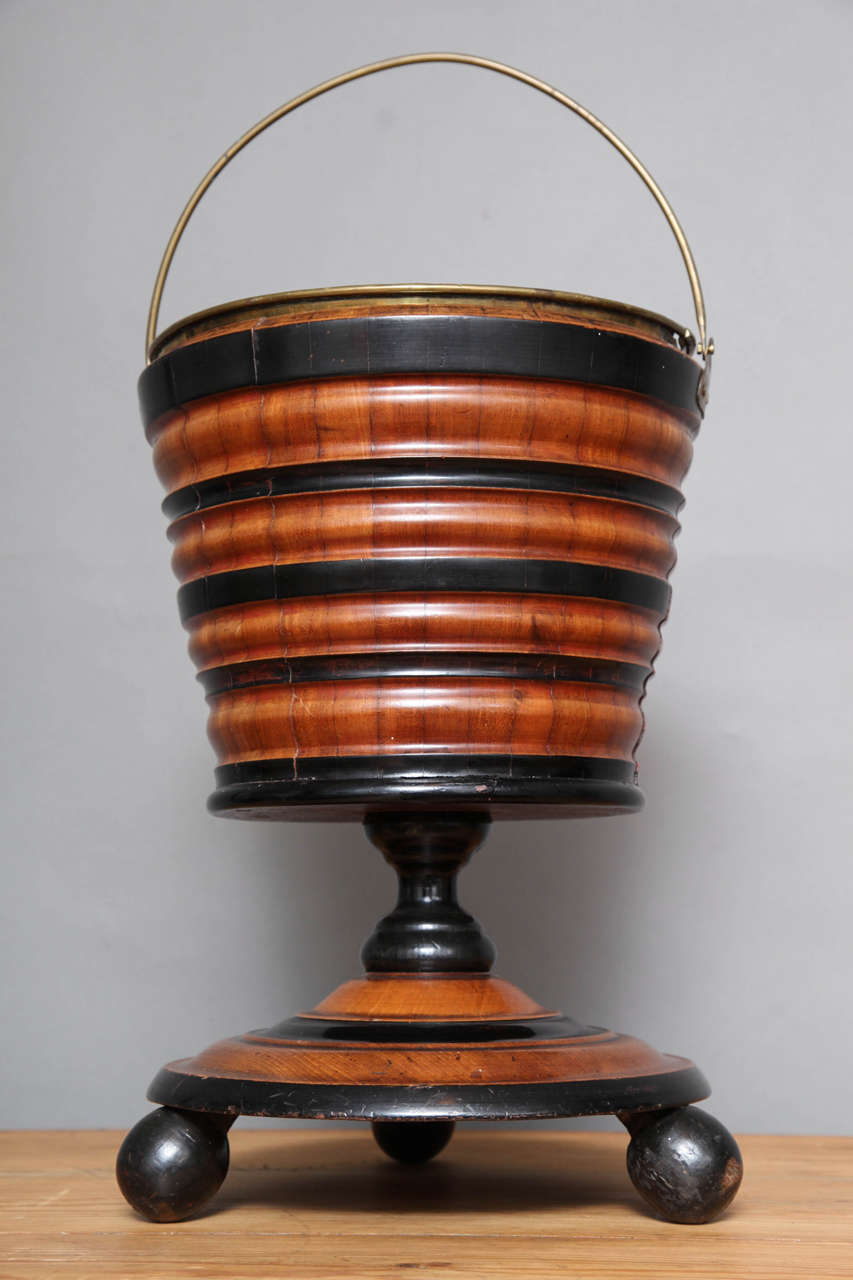 Wood 19th Century Dutch Turned and Ebonized Peat Bucket