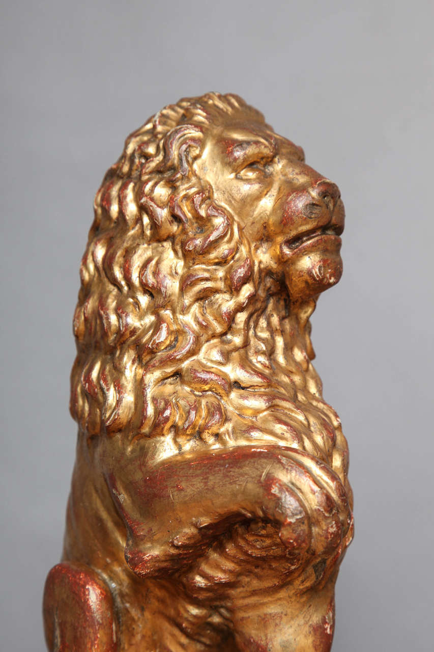 Pair of 19th Century Italian Carved and Gilt Lions 1