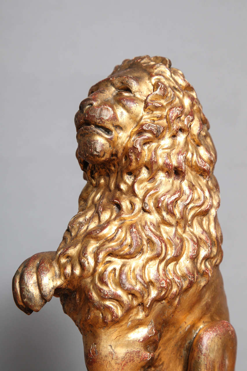 Pair of 19th Century Italian Carved and Gilt Lions 2