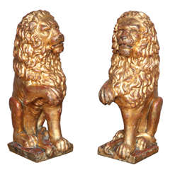 Pair of 19th Century Italian Carved and Gilt Lions