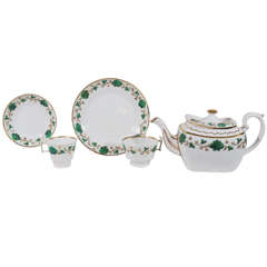 Antique Spode Tea Service for Nine in the "Green Leaves" Pattern 