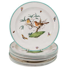Antique Set of Wedgwood Creamware Dinner Plates Showing Birds