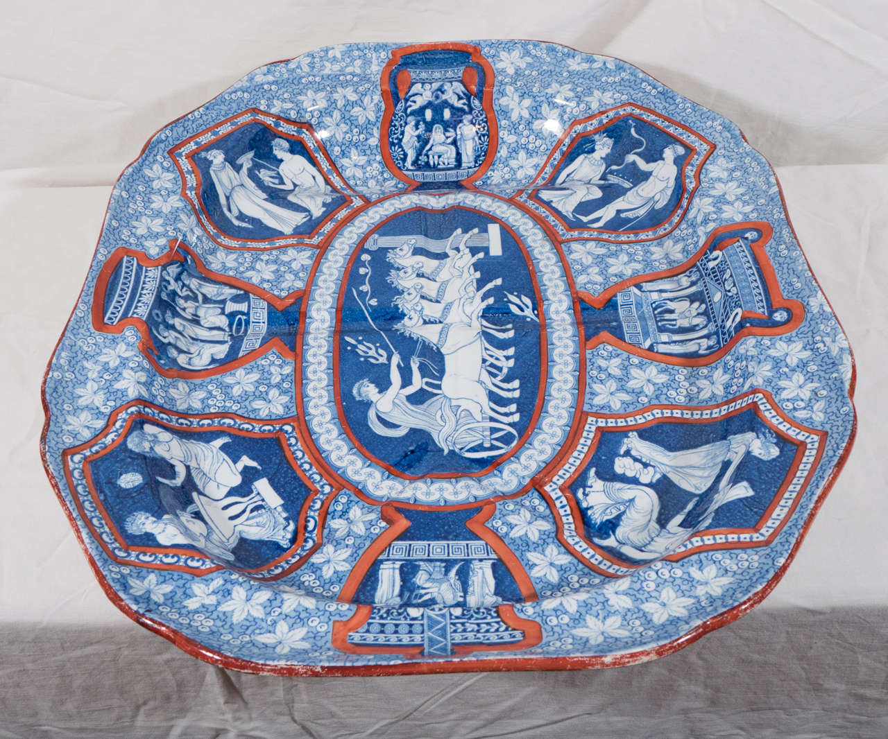 Neoclassical Spode Greek Ware Platter Blue white and Red