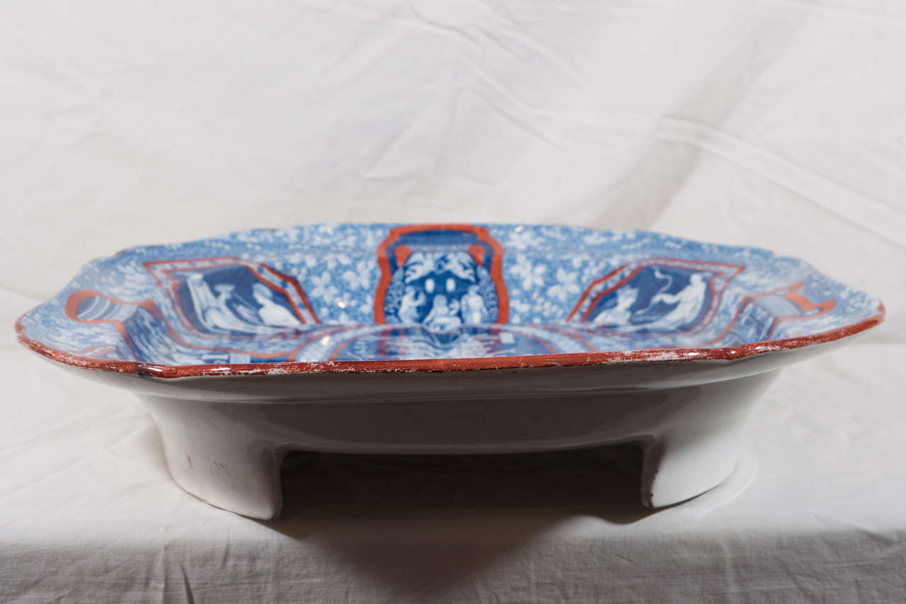 English Spode Greek Ware Platter Blue white and Red