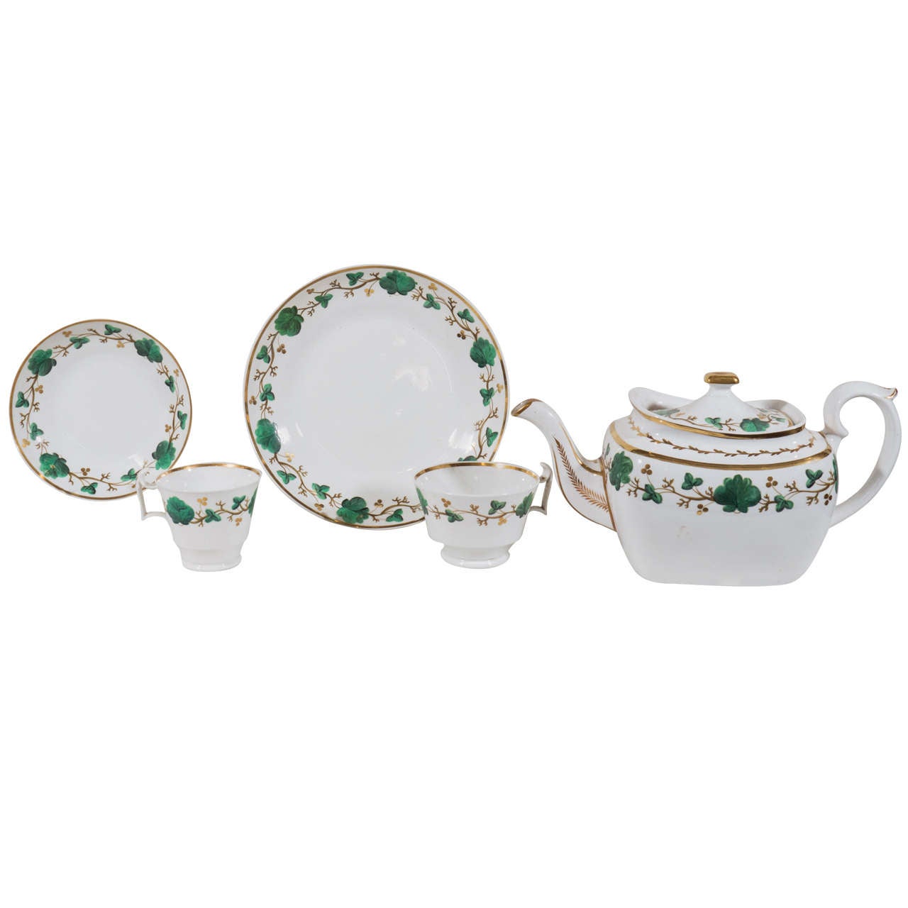 Spode Tea Service for Nine in the "Green Leaves" Pattern at 1stDibs