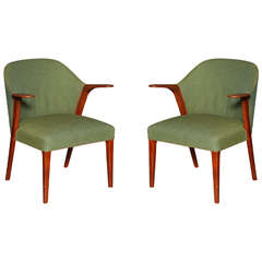 Danish Modern Green Armchairs, Pair