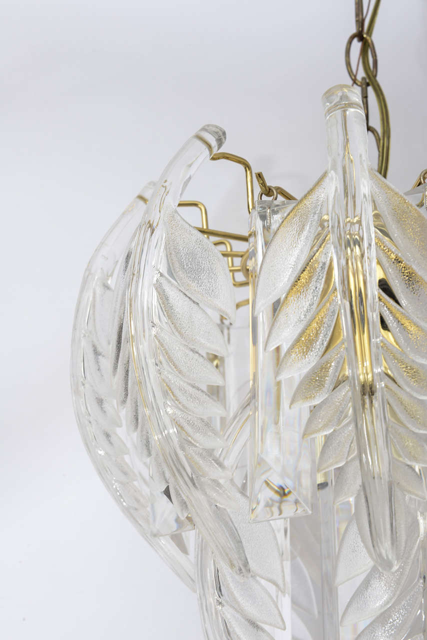 American Small Lucite Palm Frond Chandelier