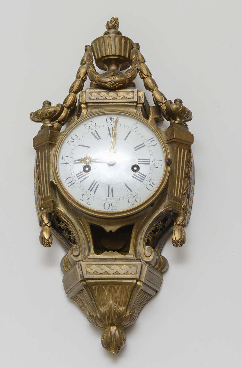 French Louis XVI Bronze Cartel Clock, Signed Mabille For Sale