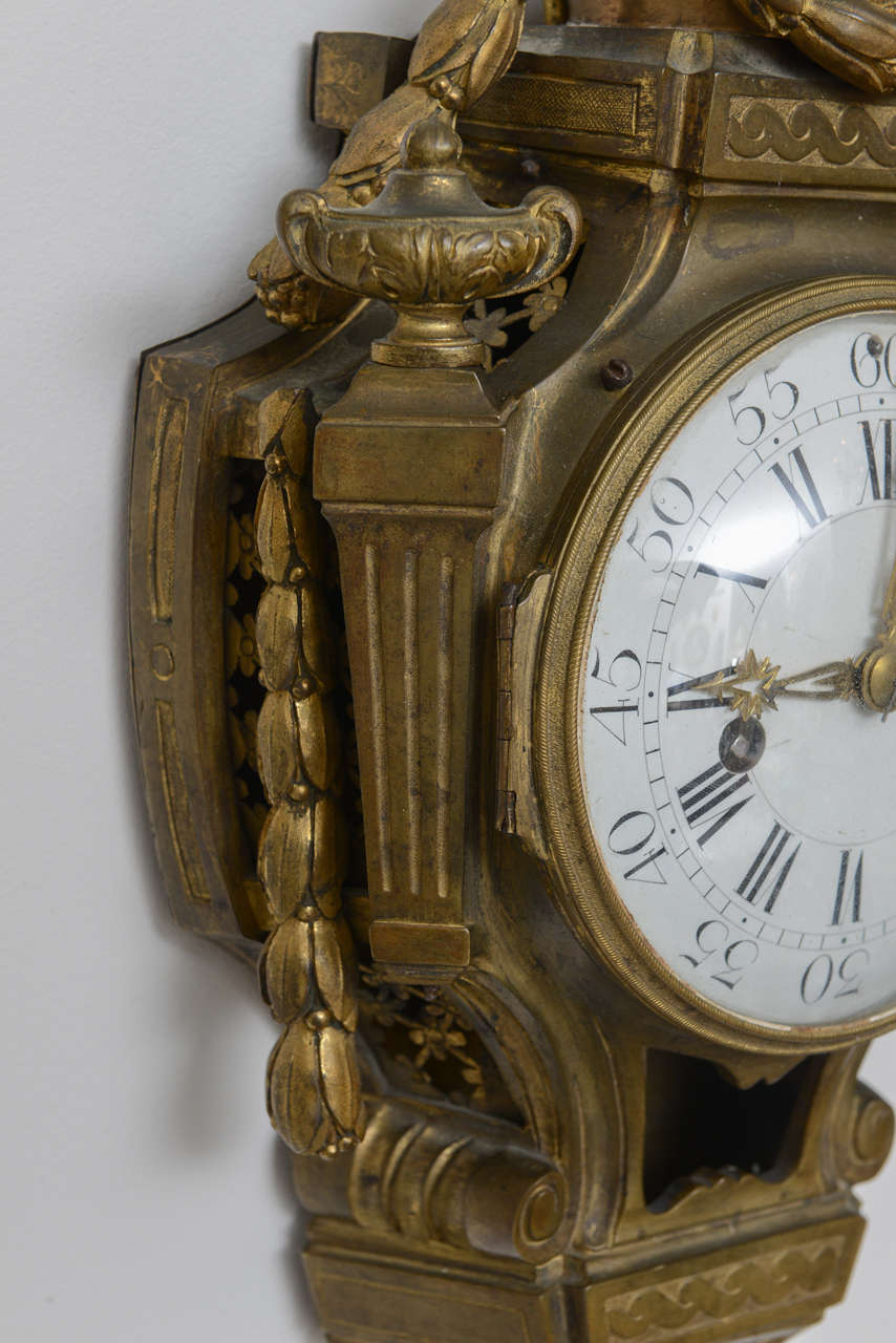 18th Century and Earlier Louis XVI Bronze Cartel Clock, Signed Mabille For Sale