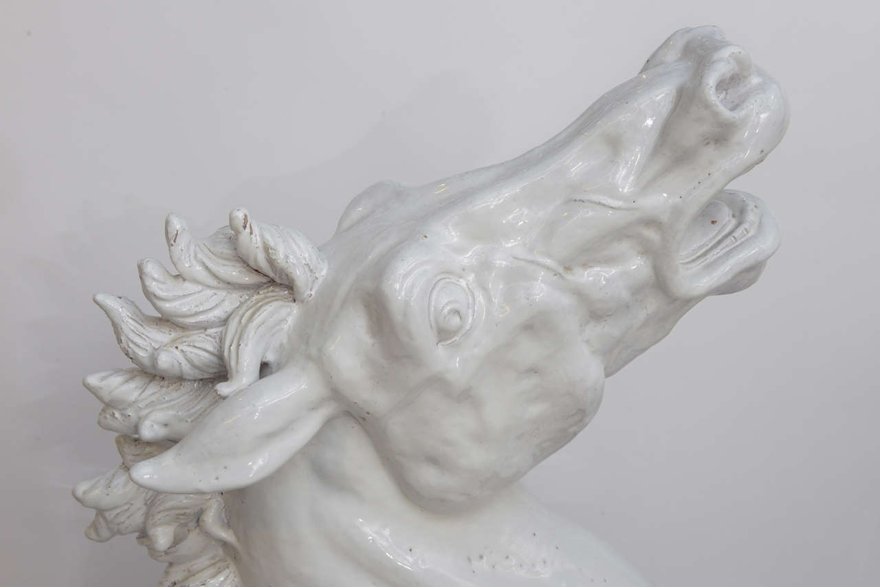 Mid-20th Century Italian, White Glazed, Terra Cotta Large Horse Head Sculpture