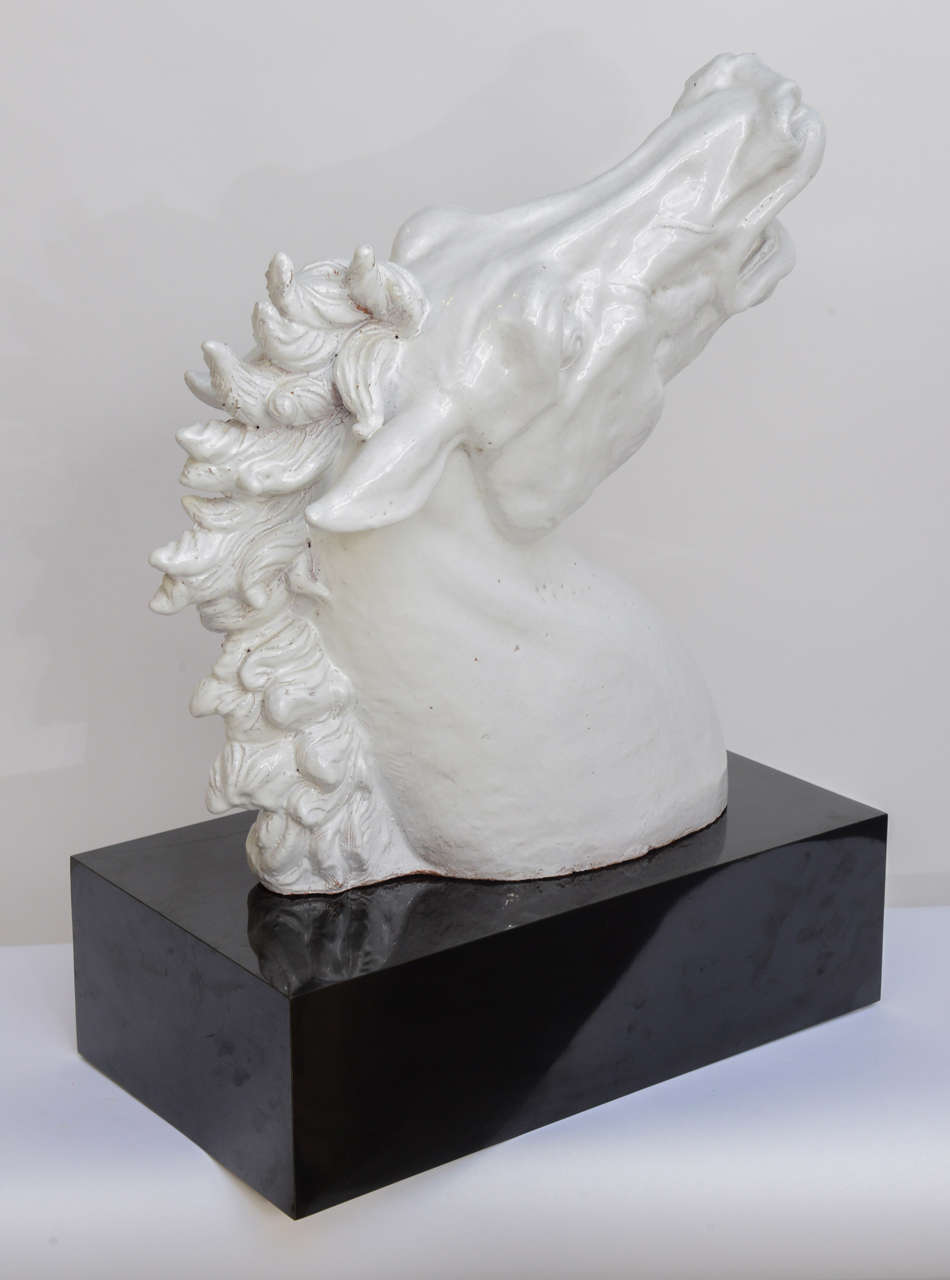 Terracotta Italian, White Glazed, Terra Cotta Large Horse Head Sculpture
