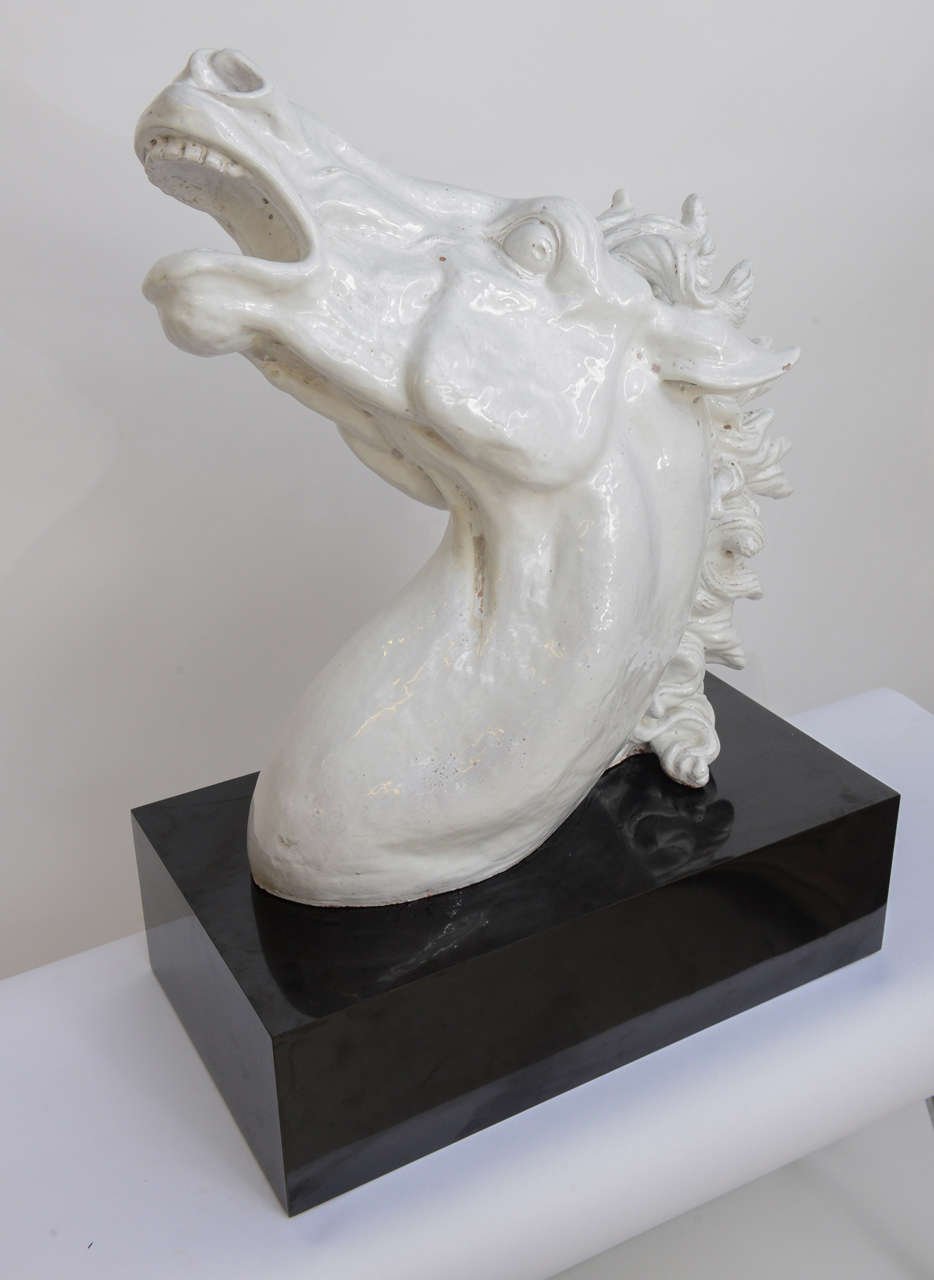 Italian, White Glazed, Terra Cotta Large Horse Head Sculpture 2