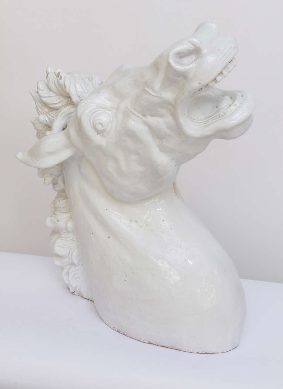 Italian, White Glazed, Terra Cotta Large Horse Head Sculpture 4