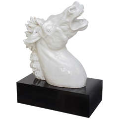 Italian, White Glazed, Terra Cotta Large Horse Head Sculpture