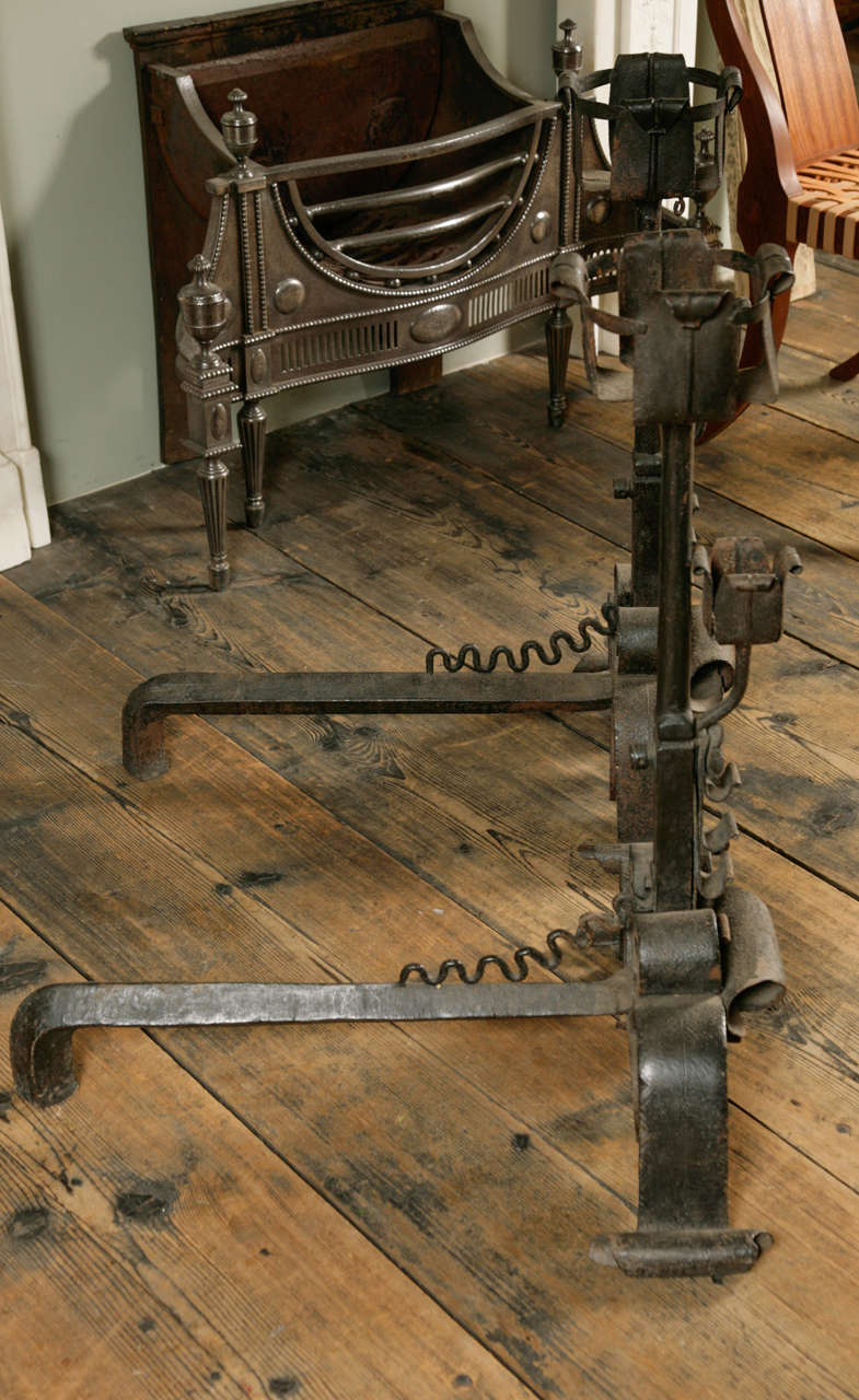 19th Century Pair of Large 17th Century Style Wrought Iron Fire Dogs
