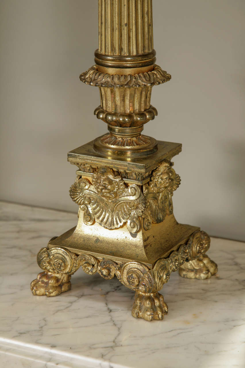 British Fine Pair of Regency, Gilt Bronze Colza Lamps by Thomas Messenger and Sons