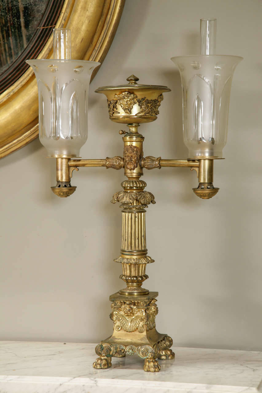 19th Century Fine Pair of Regency, Gilt Bronze Colza Lamps by Thomas Messenger and Sons