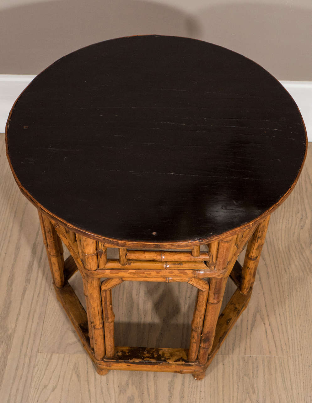 Fine Pair of Bamboo Tables with Ebonized Tops In Excellent Condition In Long Island City, NY
