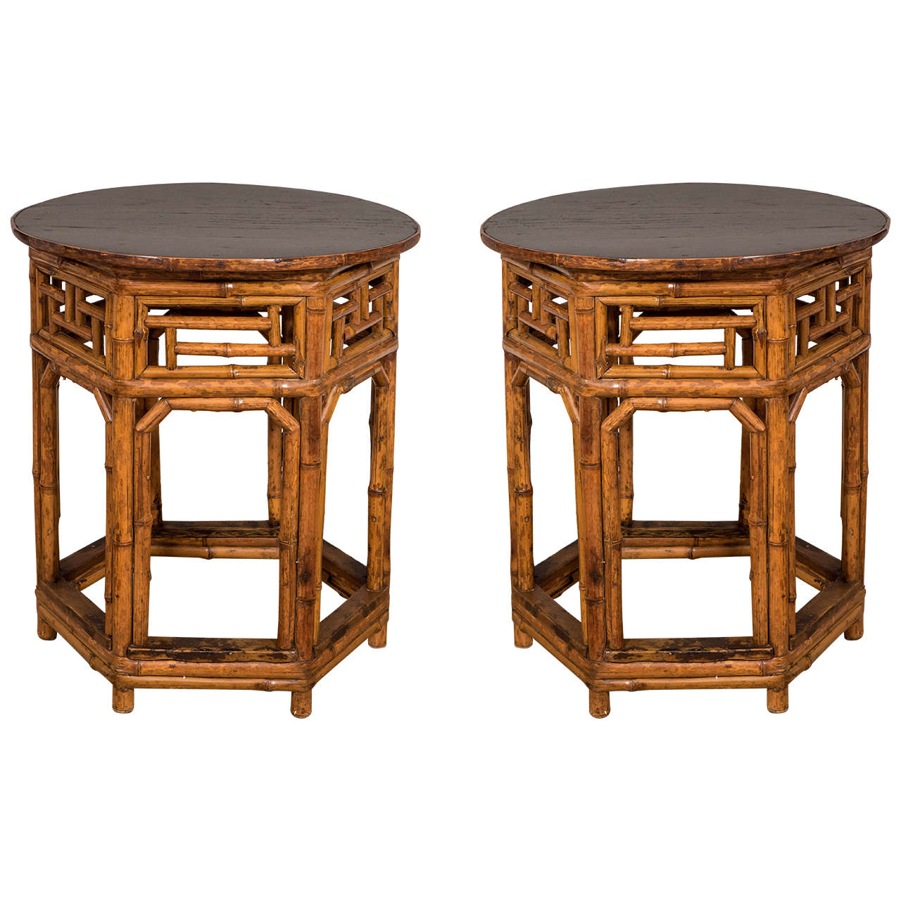 Fine Pair of Bamboo Tables with Ebonized Tops