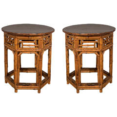 Fine Pair of Bamboo Tables with Ebonized Tops