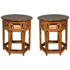 Fine Pair of Bamboo Tables with Ebonized Tops