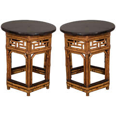 Fine Pair of Bamboo Low Tables With Ebonized Tops